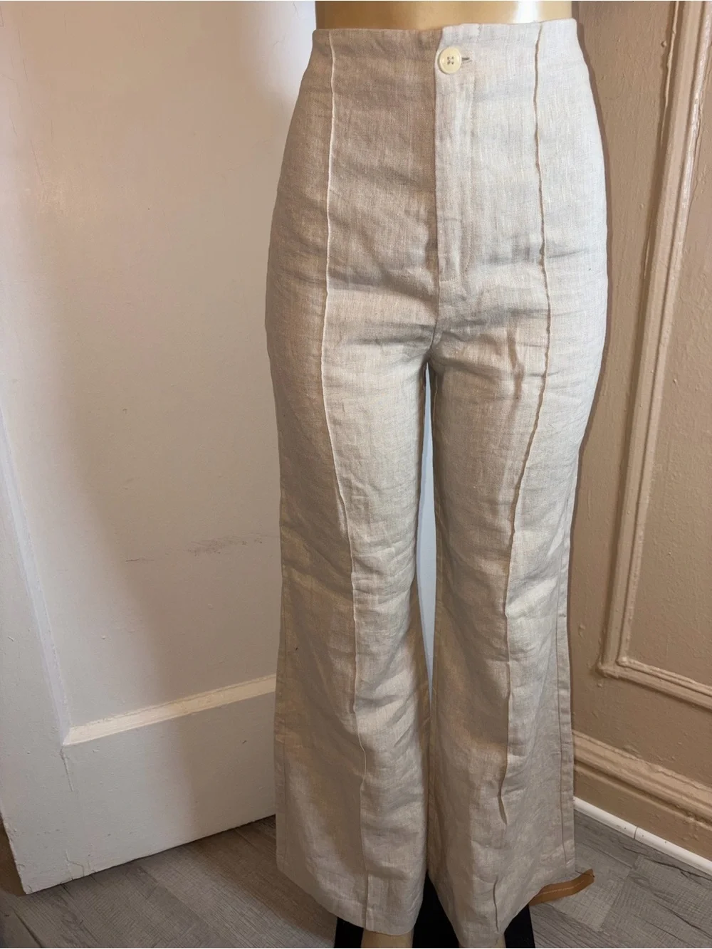 Reformation Cream High-Waist Wide-Leg Linen Pants